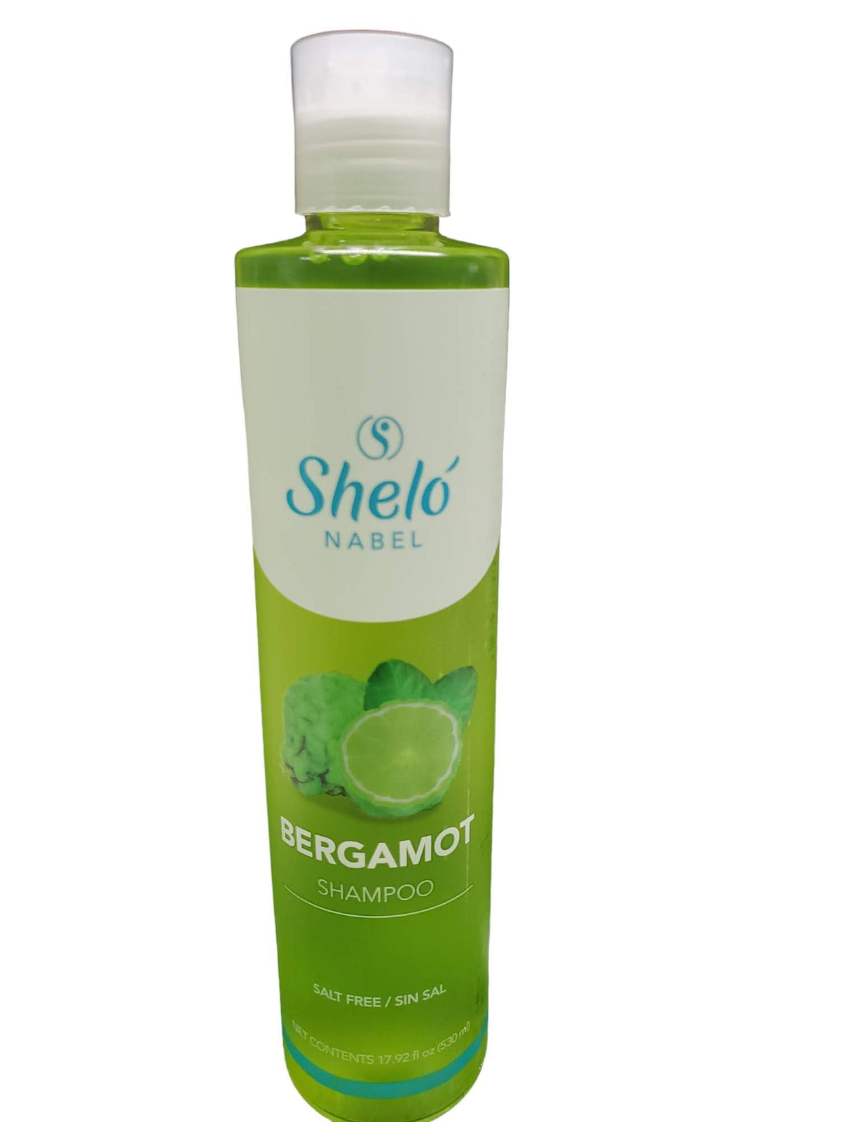 Sheló NABEL front bottle showing bergamot shampoo and strengthening benefits