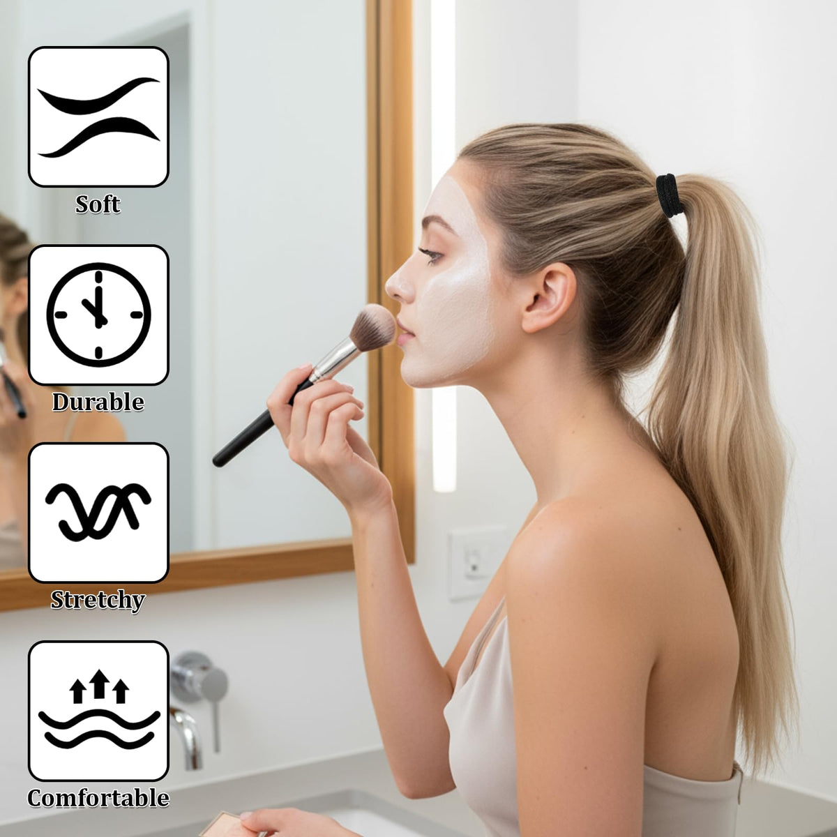 SHENLIU hair tie securing a ponytail during exercise, reliable hold without creases