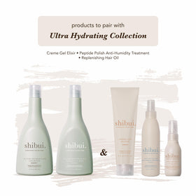 SHIBUI bottle on bathroom shelf suggesting salon-quality hydration at home
