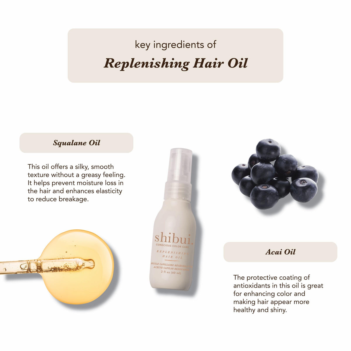 Shibui oil drops on hand showing lightweight texture and quick absorption benefit