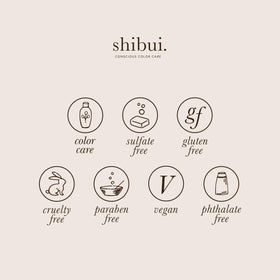 SHIBUI label close-up highlighting Core 4 Color Care Complex benefits