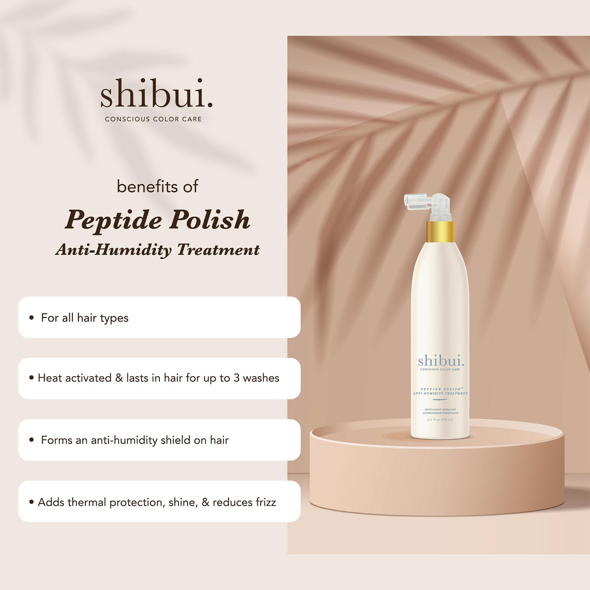 SHIBUI mist spray closeup illustrating fine, even application for shine