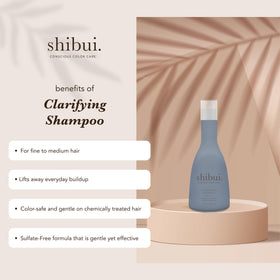 SHIBUI label close-up highlighting color-safe and silicone-free benefits
