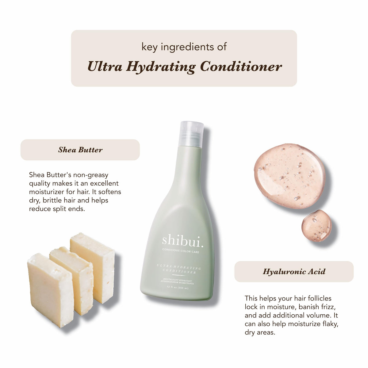 SHIBUI shea butter ingredient shot highlighting rich moisturizing benefits