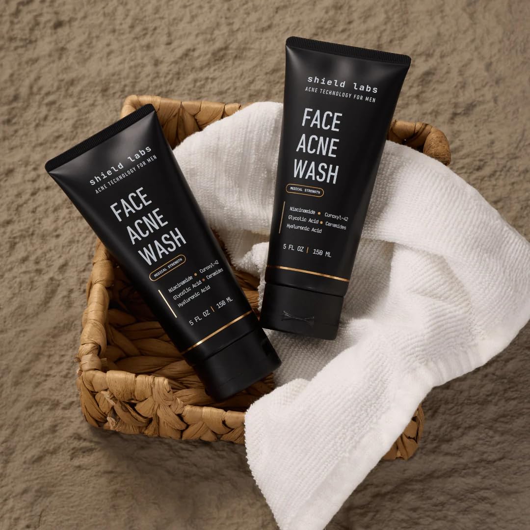 Shield box and product stacked emphasizing FDA-cleared acne claim