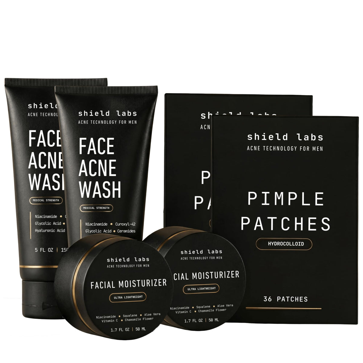 Shield front packaging showing full four-month acne system benefits