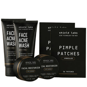 Shield front packaging showing full four-month acne system benefits