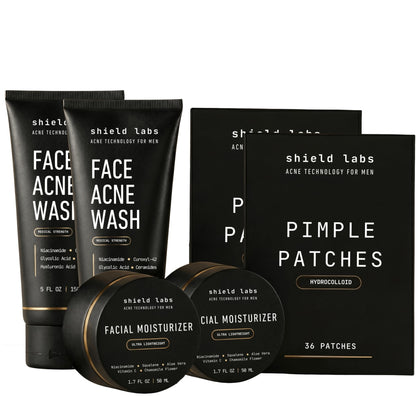 Shield front packaging showing full four-month acne system benefits
