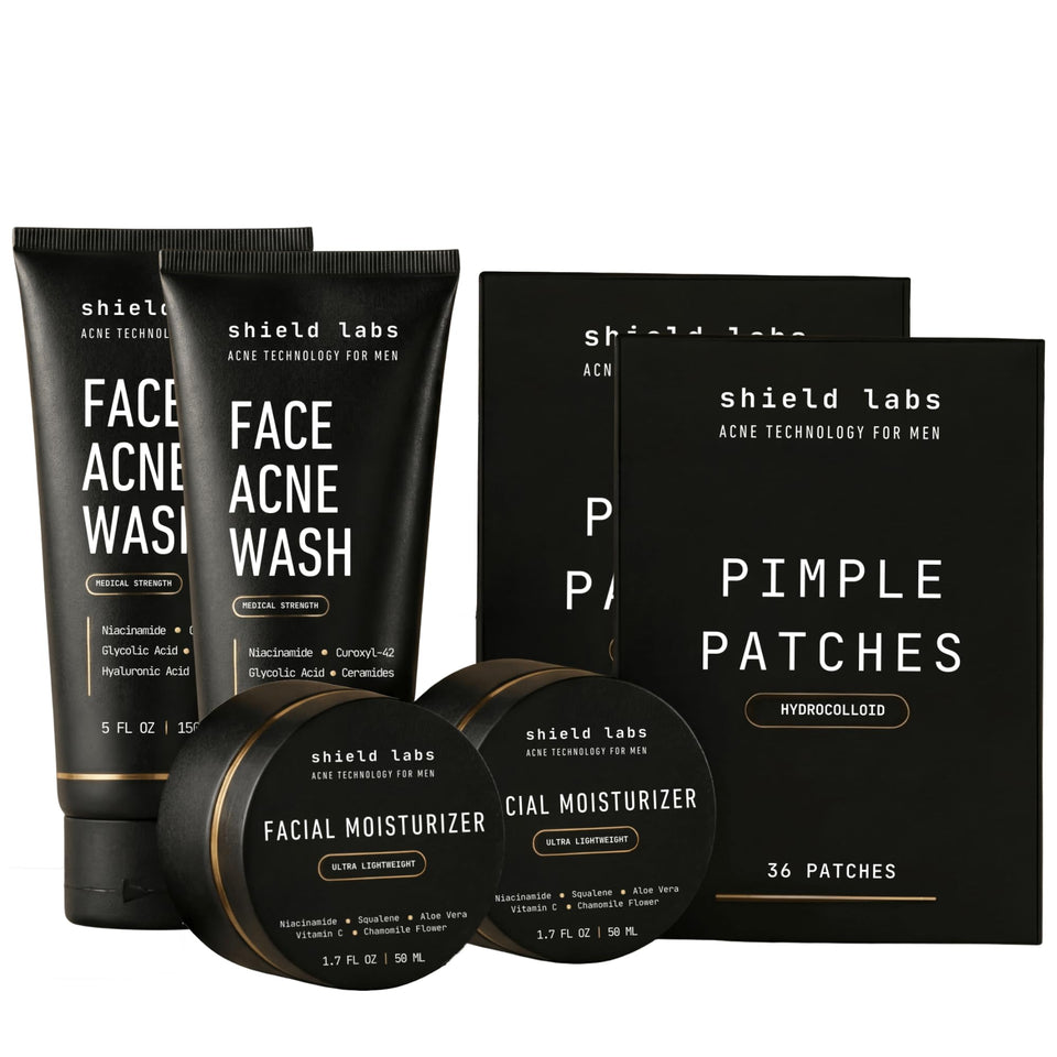 Shield front packaging showing full four-month acne system benefits