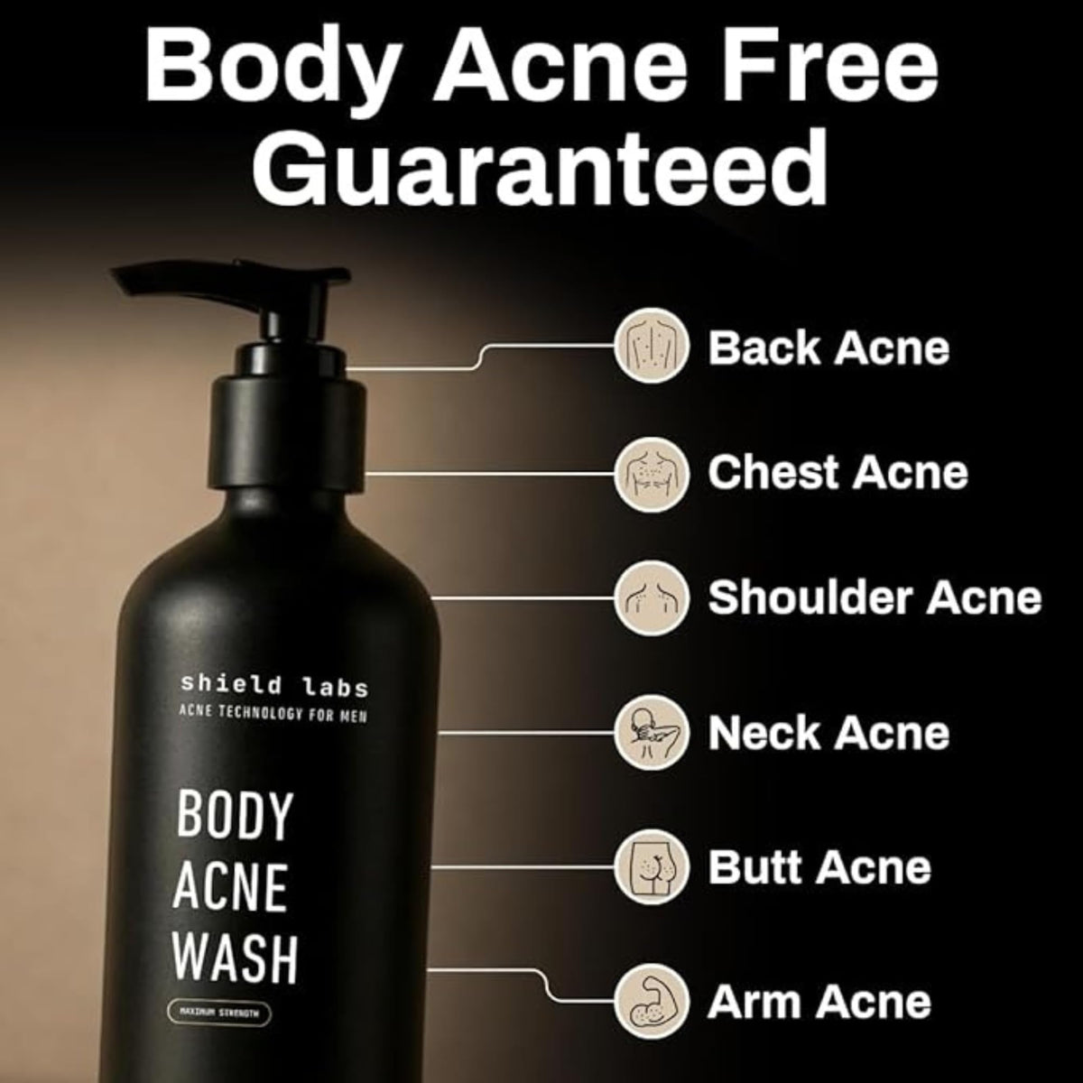 Shield back-label ingredient panel showing benzoyl peroxide and niacinamide benefit