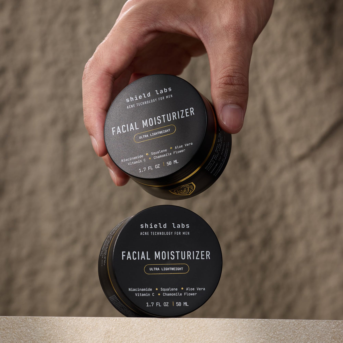 Shield cream texture close-up highlighting fast absorption benefit