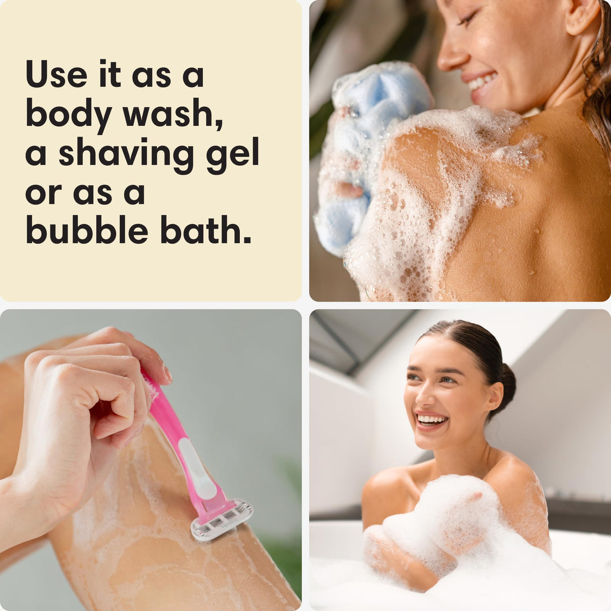 ShiKai in shower creating lather to soothe and soften dry skin