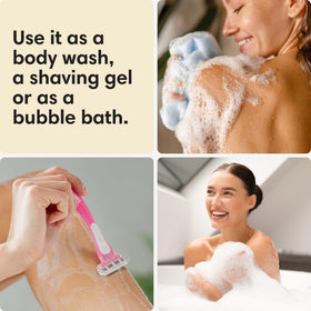 ShiKai in shower creating lather to soothe and soften dry skin