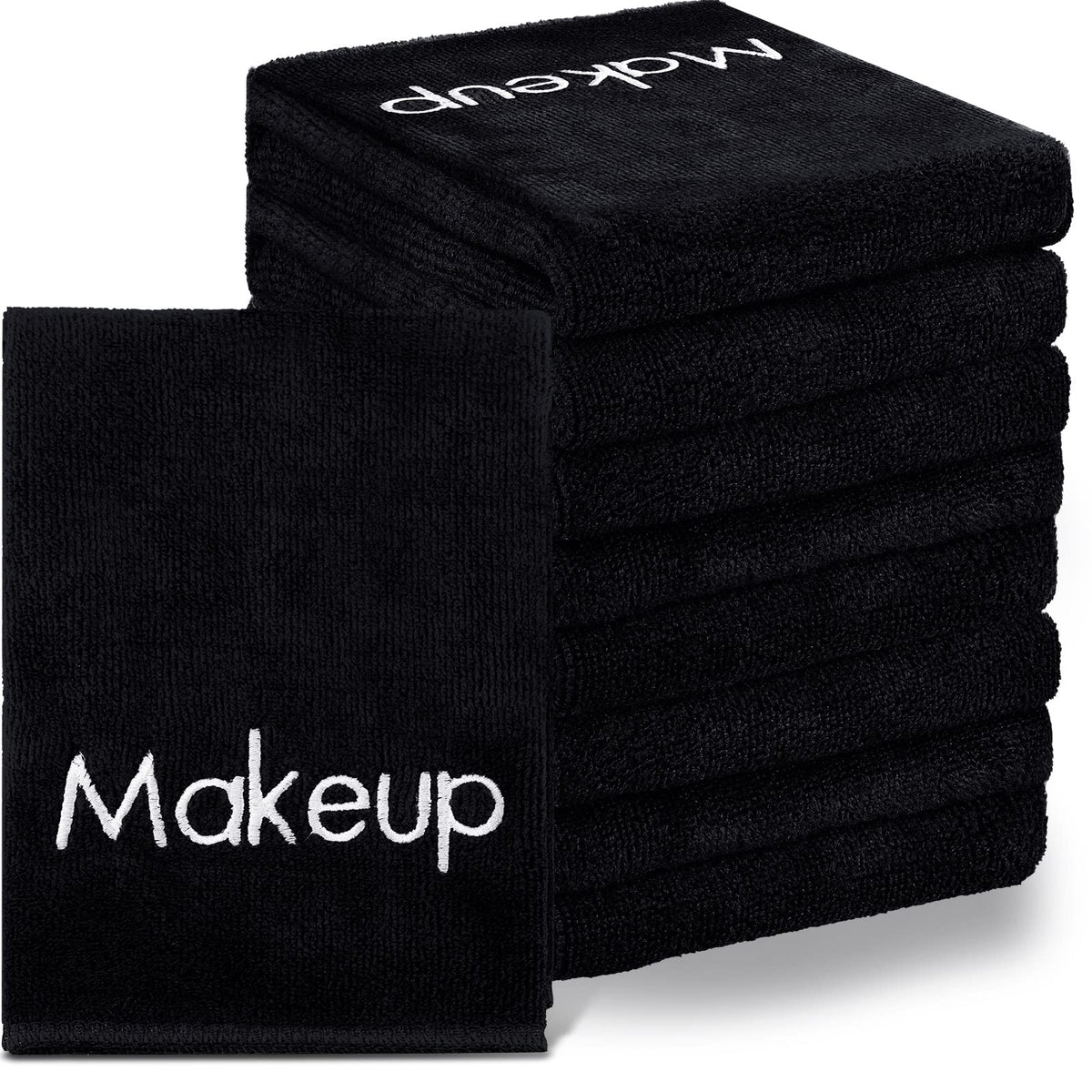 Shimeyao front pack of 20 black towels showing quantity and neat stack benefit