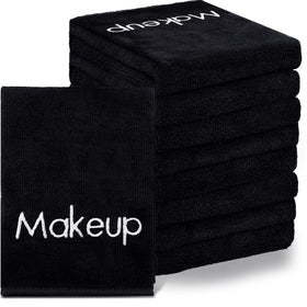 Shimeyao front pack of 20 black towels showing quantity and neat stack benefit