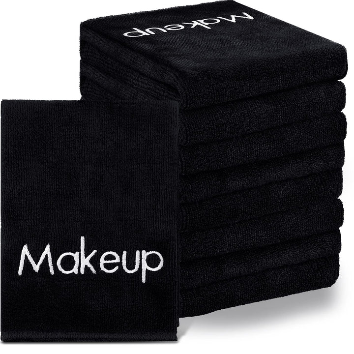 Shimeyao front pack of 20 black towels showing quantity and neat stack benefit