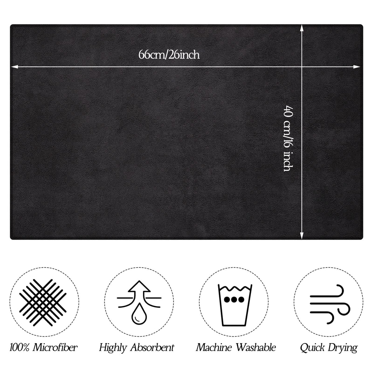 Shimeyao towel flat lay displaying 16x26 size and quick-dry microfiber absorbency