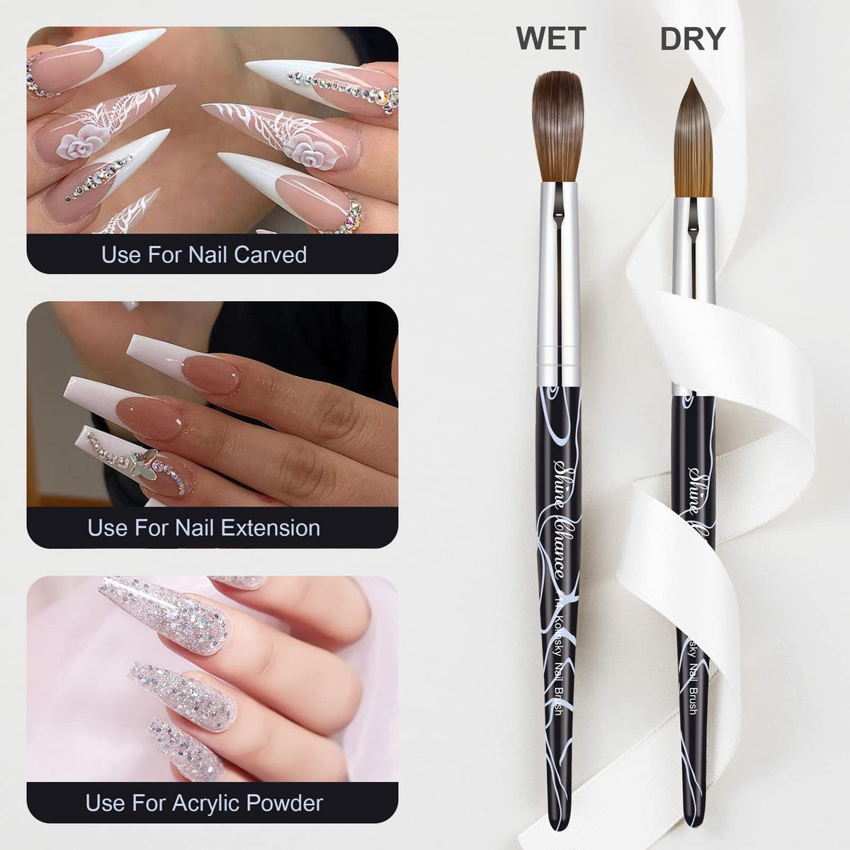 Shine Chance brush in use applying acrylic bead, controlled application benefit
