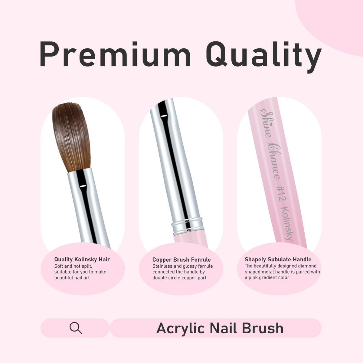Shine Chance brush bristle close-up highlighting pure Kolinsky taper for precise application
