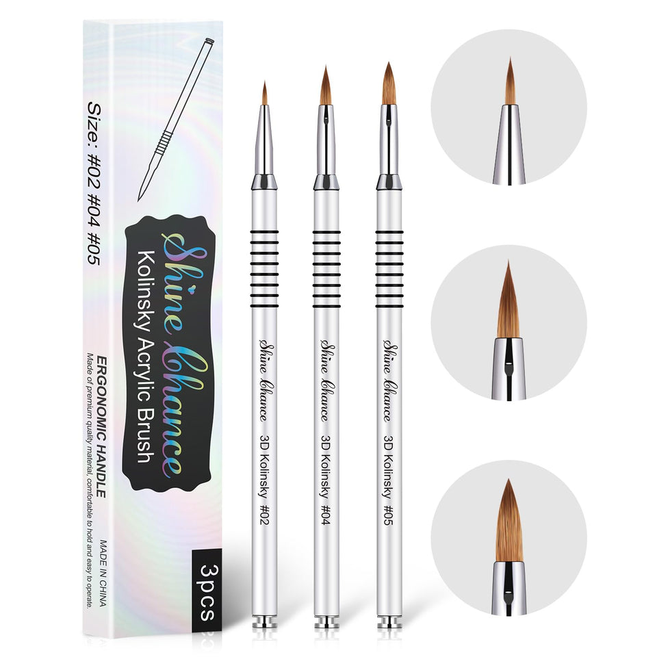 Shine Chance front packaging showing three kolinsky brushes and benefits
