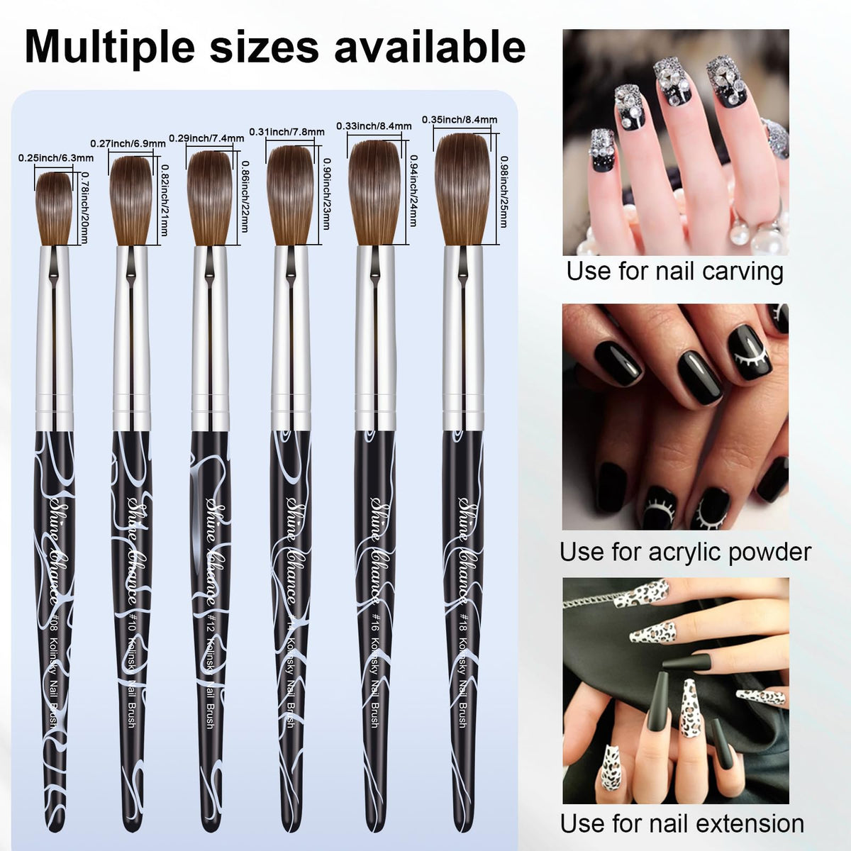 Shine Chance brush applying acrylic on nail extension, demonstrates smooth sculpting benefit