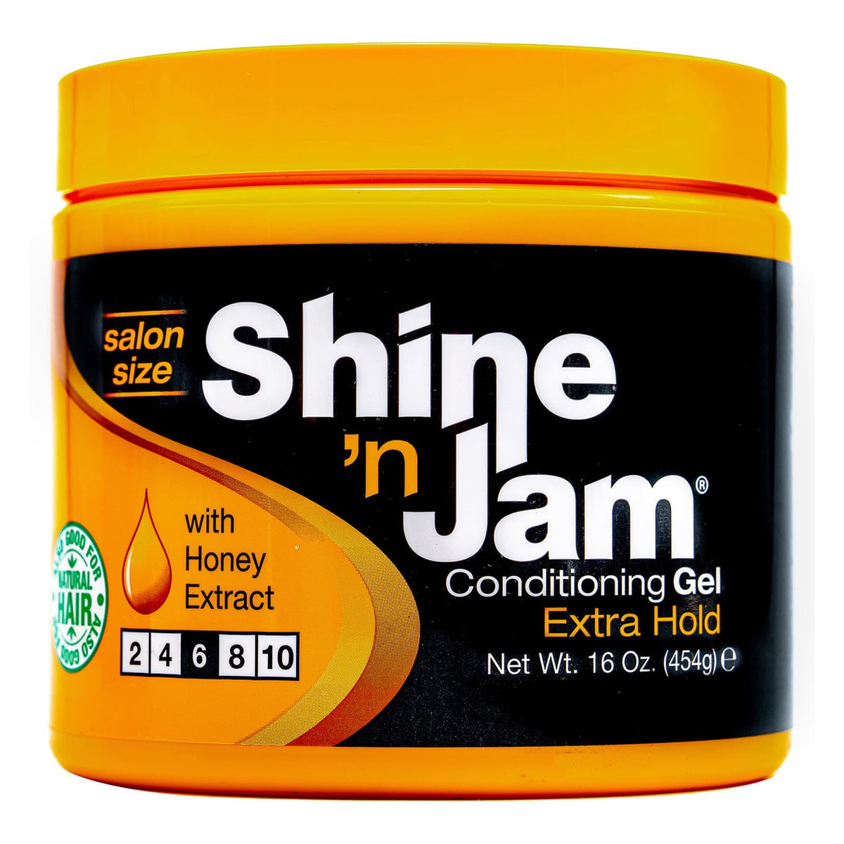 Shine 'n Jam front jar showing label and extra hold benefits