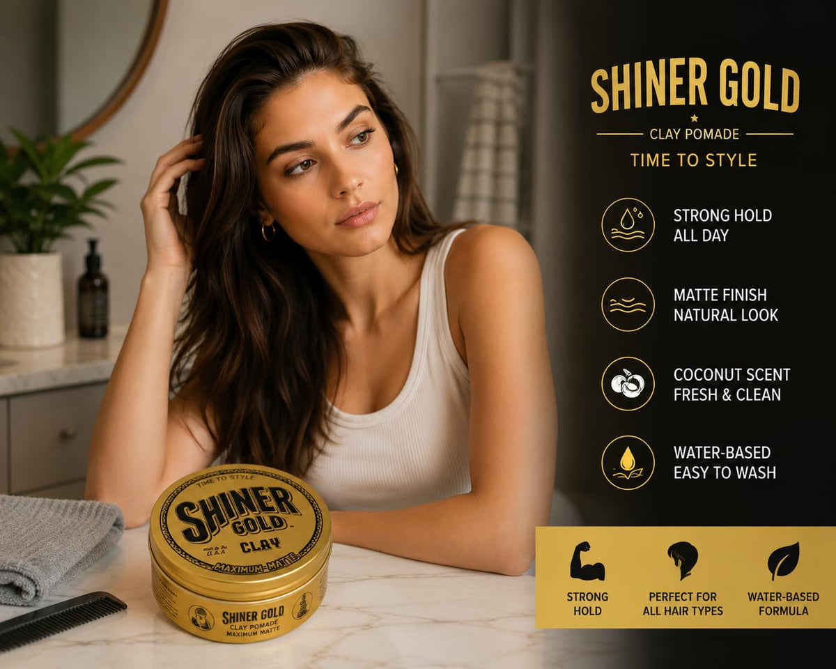 Shiner Gold on bathroom vanity in routine setting suggesting effortless styling