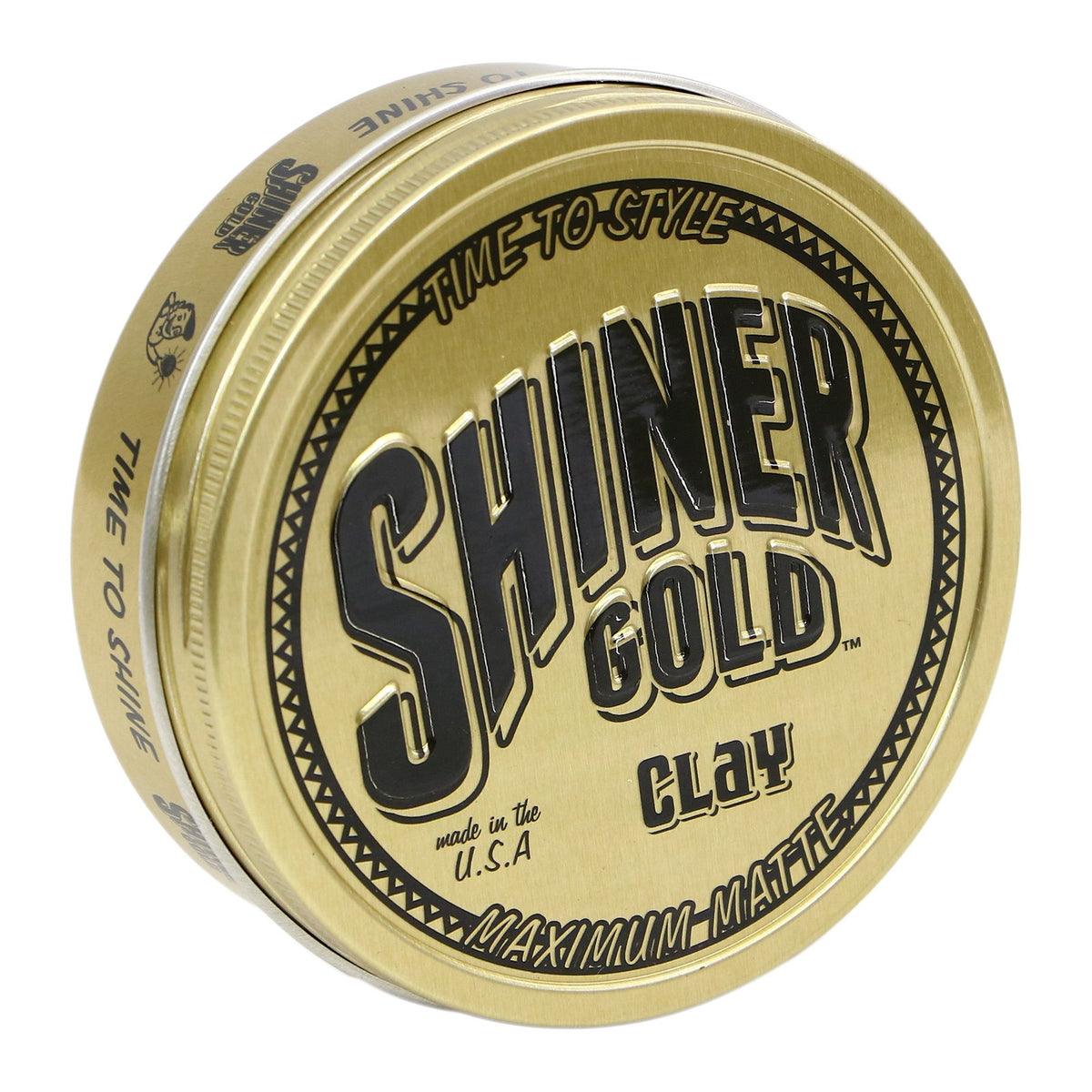 shiner gold pomade open tub showing matte clay texture and grip benefit