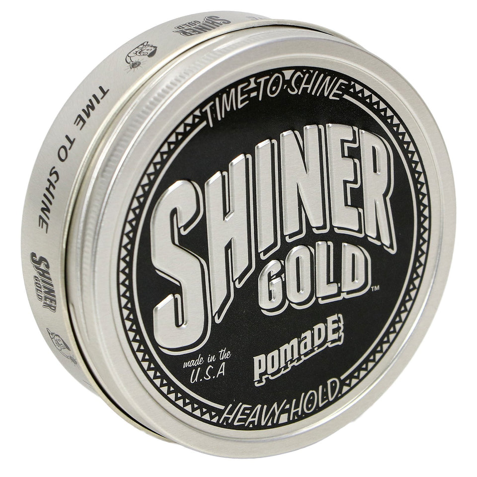 Shiner Gold Pomade front jar showing label and coconut scent benefit