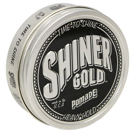 Shiner Gold Pomade open can close-up showing glossy texture and spreadability benefit