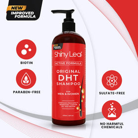 Shiny Leaf back label with ingredients list highlighting natural DHT blockers