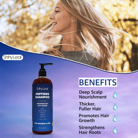 Shiny Leaf pump dispensing shampoo foam for easy application and gentle cleanse