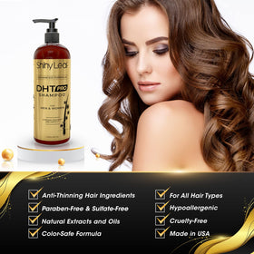 Shiny Leaf shampoo being used on wet hair to show in-shower benefit