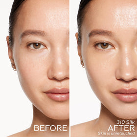 Swatches of Shiseido foundation 310 Silk on hand demonstrating blendable coverage