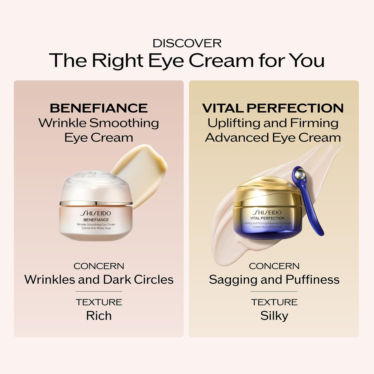 Side-by-side conceptual before and after with Shiseido Benefiance, suggests visible smoothing benefits