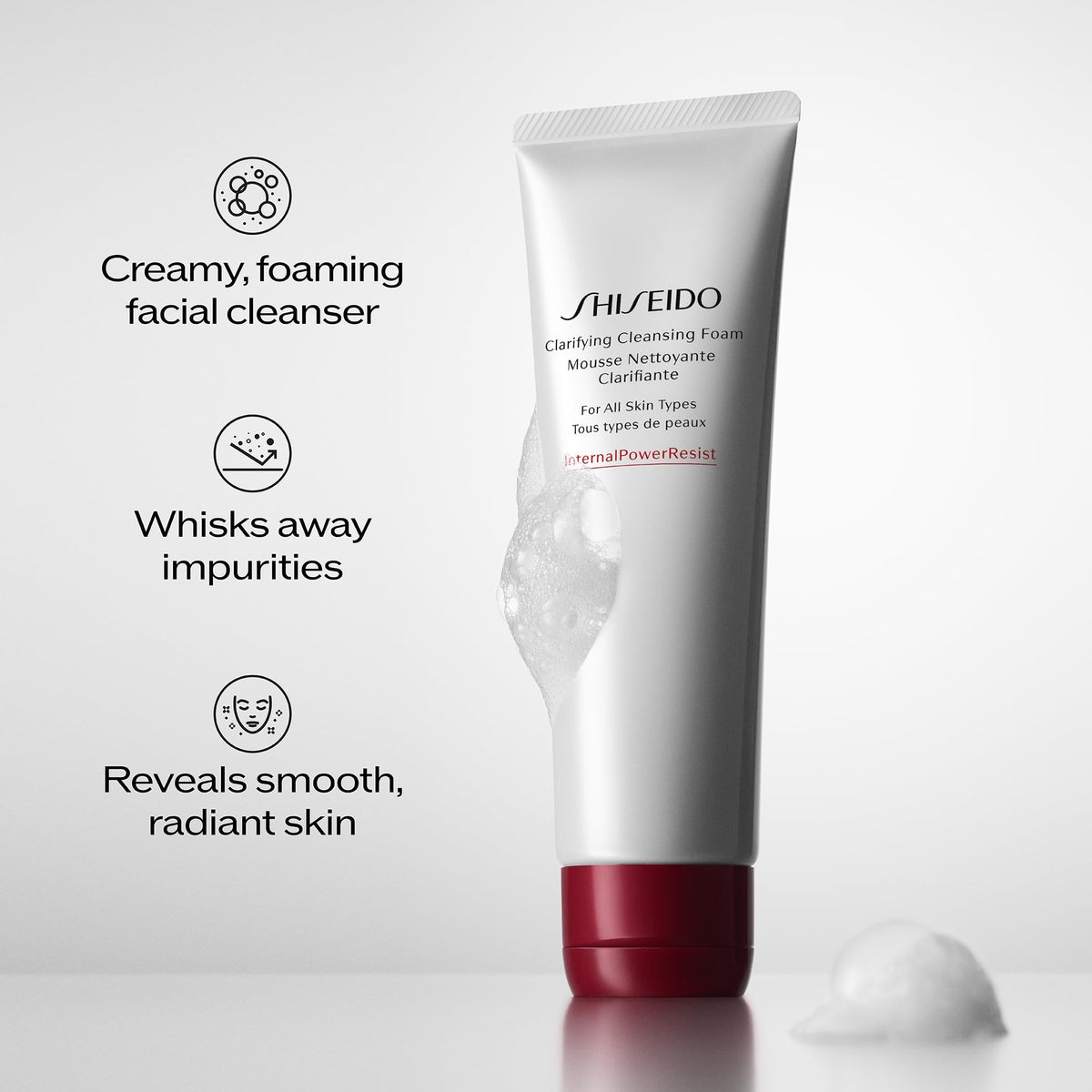 Shiseido pump and cap detail conveying easy dispensing and hygienic use