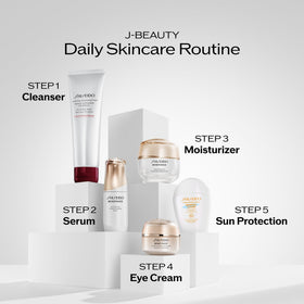 Shiseido size comparison beside a hand showing 125 mL travel-friendly volume