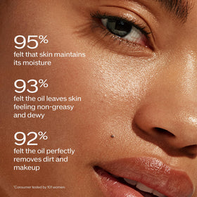 Shiseido pump dispensing cleansing oil into palm, controlled dosage for effortless application