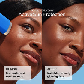 Shiseido applying the stick on cheek to show quick targeted coverage