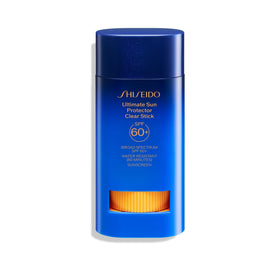Shiseido clear stick front packaging showing compact SPF protection
