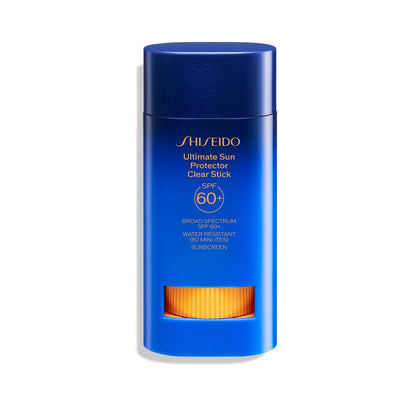 Shiseido clear stick front packaging showing compact SPF protection
