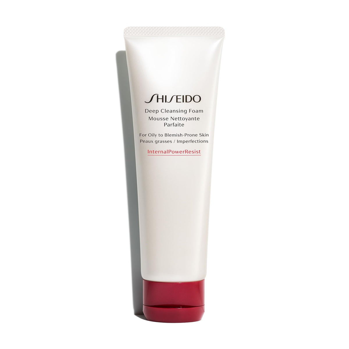 Shiseido bottle front view showing branding and clean design benefit: clarity