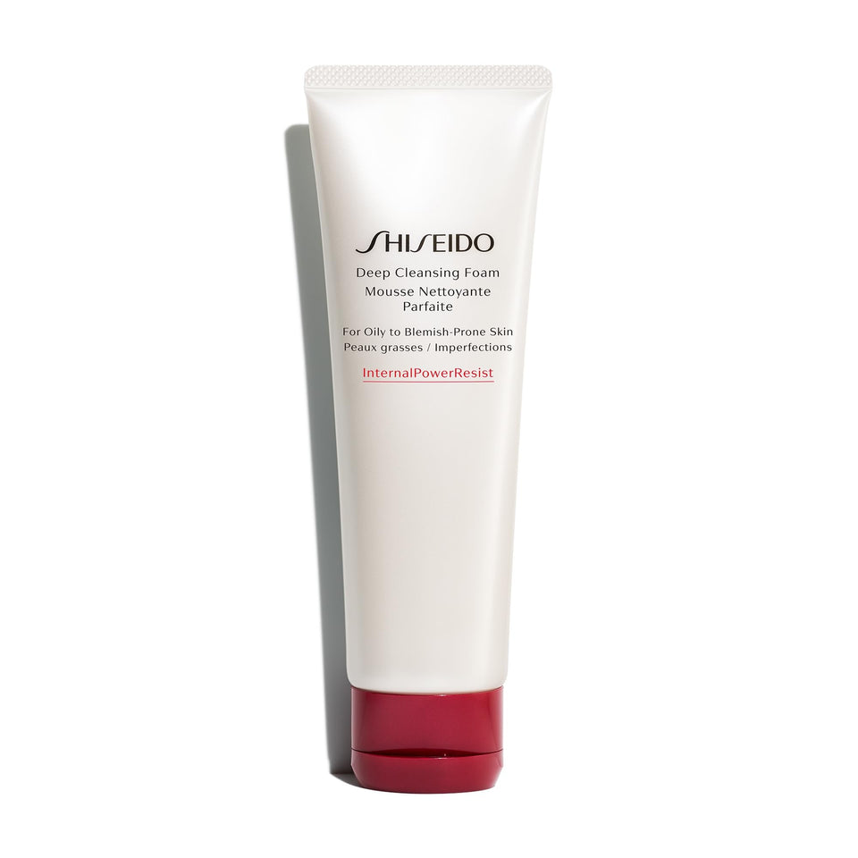 Shiseido bottle front view showing branding and clean design benefit: clarity