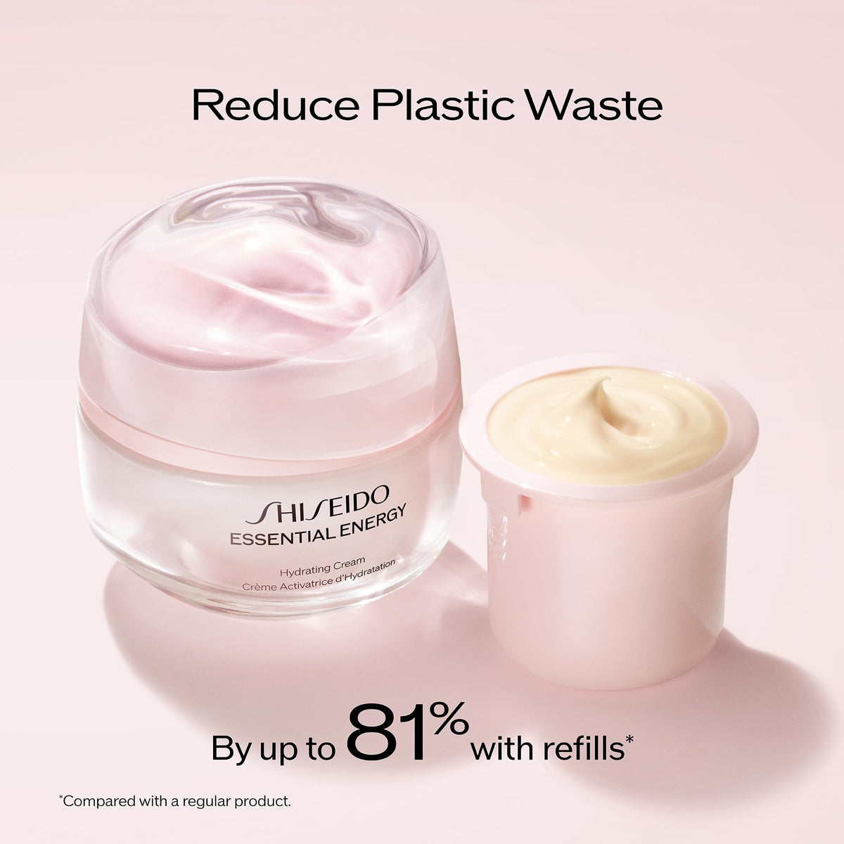 Shiseido jar on bathroom shelf in lifestyle scene implying daily routine convenience