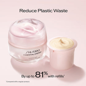 Shiseido essential energy being smoothed on neck, supports lifted, hydrated appearance