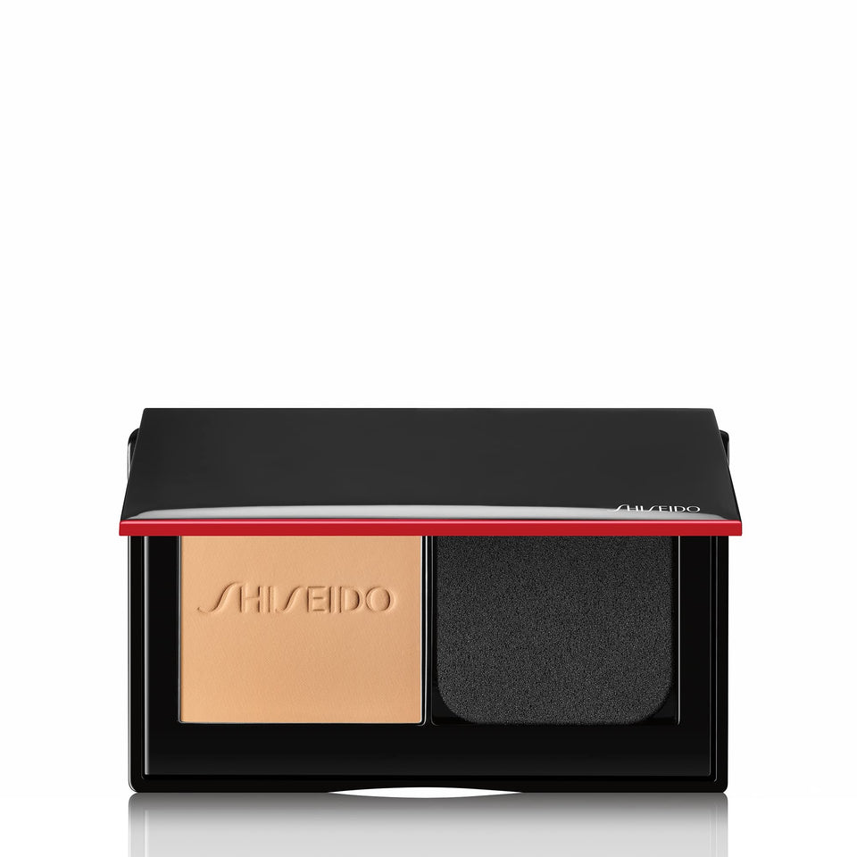 Shiseido front compact showing Shell 160 shade and portable design benefit