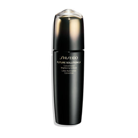 Shiseido bottle front packaging showing elegant label and luxury design benefit: clear product identity