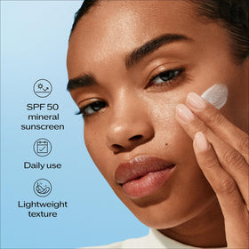 Shiseido product label close-up showing SPF 50 and mineral formula reassurance