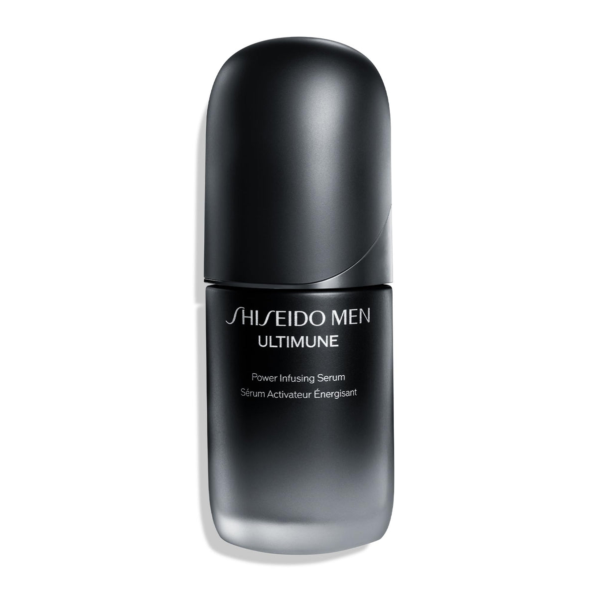 Shiseido bottle front view showing sleek design and brand benefit