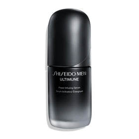 Shiseido bottle front view showing sleek design and brand benefit